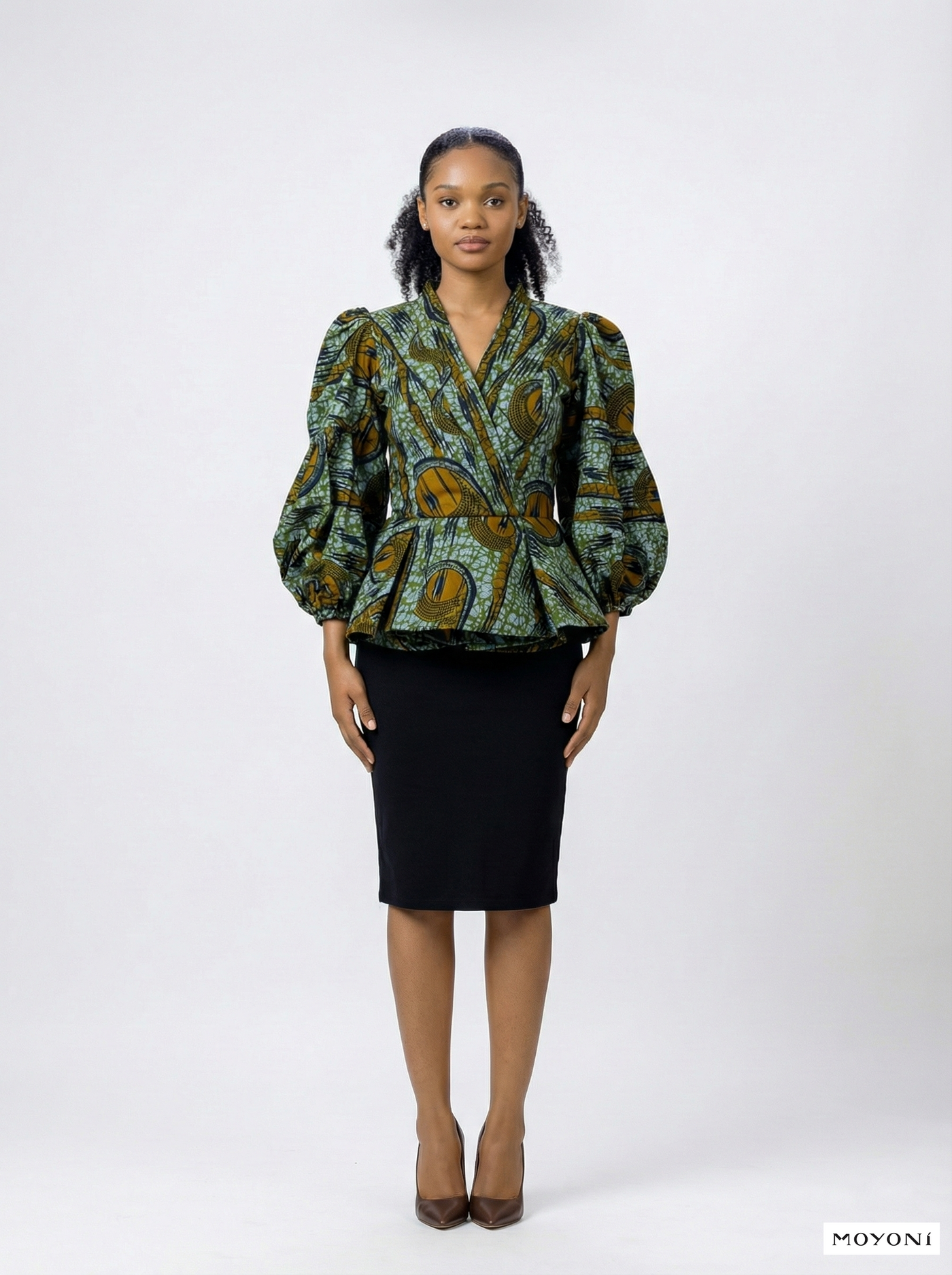 The Emerald Wrap Ankara Peplum Top & Skirt Set – Moyoni
